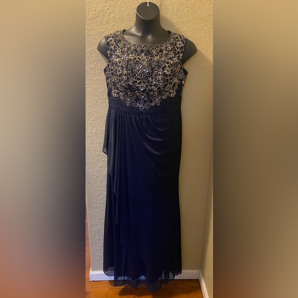 Mother of the Bride David's Bridal Navy Maxi Dress with Gold Detailing